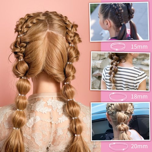 YGDZ Clear Elastics Hair Ties, 2000 PCS Rubber Bands for Hair with Organizer Box, Assorted Colors, Hair Accessories for Girls, Women, Kids, Toddlers, 3 Sizes, Includes 2 Hair Tools and 1 Rat Tail Comb