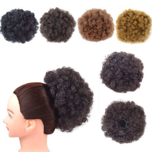 Afro Puff Drawstring Ponytail Extension Short Synthetic Afro Kinky Curly Puff Ponytail for Natural Hair Clip On Kinky Drawstring Curly Ponytail Bun Hairpieces (Medium 2#)
