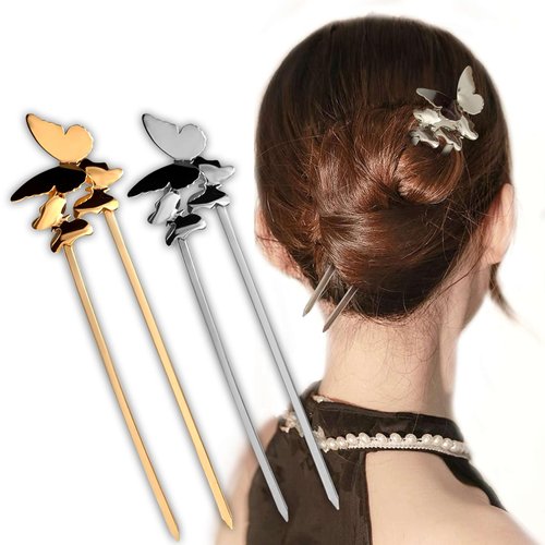 YFKEJI Metal Hair Pins - U-Shaped Hair Fork, French Pins for Women, Suitable for Thick & All Hair Types, Gold & Silver
