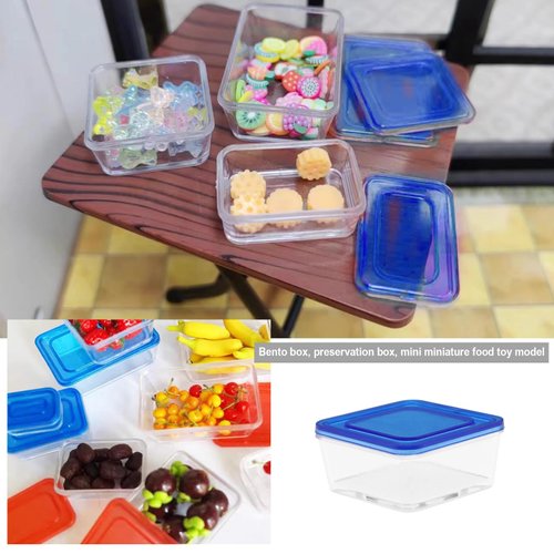 eMagTech 4Pcs Dollhouse Food Storage Box 1/6 1/12 Scale Dollhouse Bento Box Mini Fresh Box Dollhouse Ornament for DIY Making Plastic Blue