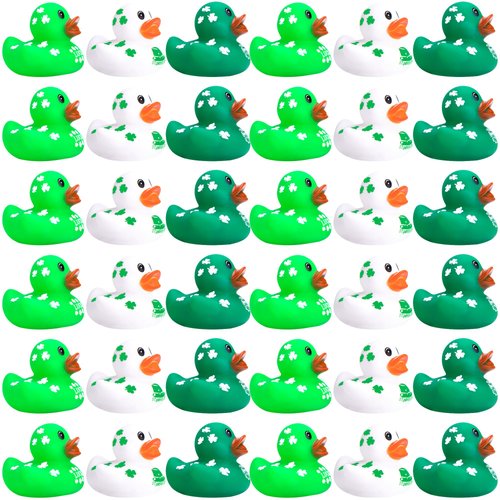 Wehhbtye 36Pcs St. Patrick's Day Rubber Ducks - 2 inch Green Shamrock Irish Day Rubber Duckies - Squeaky Green Duck Pool Float Bath Decor Gift for Irish St. Patrick's Day Easter Day Party Favor
