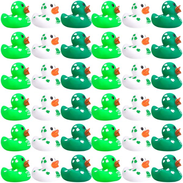 Wehhbtye 36Pcs St. Patrick's Day Rubber Ducks - 2 inch Green Shamrock Irish Day Rubber Duckies - Squeaky Green Duck Pool Float Bath Decor Gift for Irish St. Patrick's Day Easter Day Party Favor