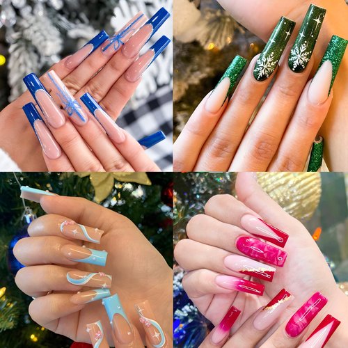 Cycullinyt 240Pcs Square Nail Tips, Long Square Press On Soft Gel x Nails, 12 Sizes Full Cover Acrylic False Nail Tips, for Beginner and Home Salon Diy