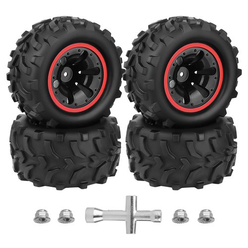 HobbyPark 135mm 5.31" Tall Pre-Glued 12mm Hex RC Truck Wheels and Tires Set for 1/10 Traxxas Hoss 4x4 Stampede 2wd VXL Redcat Volcano EPX Pro 2s 3s 4s Lipo Brushless Systems
