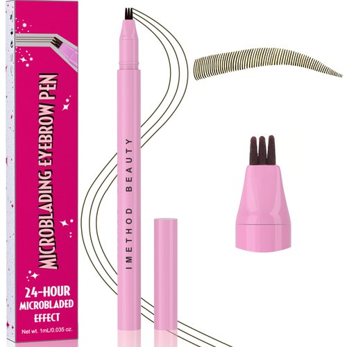 iMethod Microblading Eyebrow Pencil - Eyebrow Pen with 3-Prong Micro-Fork-Tip Applicator, Creates Natural-Looking Brows, Stay on All Day, Brow Pencil Black Brown