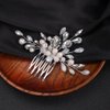 Teyglen Boho Flower Rhinestone Wedding Hair Comb Teardrop Crystal Hair Comb Hair Accessories for Bride Chamapagne Pearl Beads Hair Piece Bridal Side Comb for Women