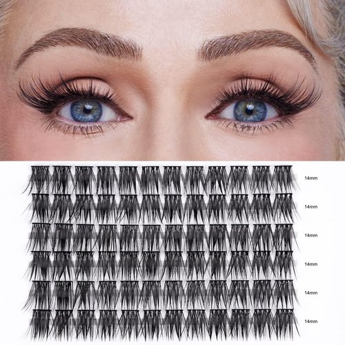 LANKIZ DIY Lash Extensions, 72pcs Lash Clusters, 14mm Individual Lashes Superfine Band, Soft & Natural Cluster Eyelash Extensions, DIY Eyelash Extension at Home