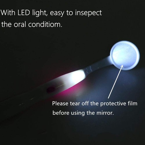 Ceonam 2 Pcs Dental Mirror with Light Tool LED Lighted Teeth Inspection Mirror Anti Fog Curve Angle Dentist Oral Care Tool