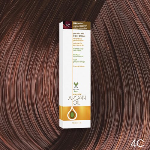 One N' Only Permanent Hair Color - Permanent Hair Dye Made with Argan Oil - Delivers Rich, Accurate Tones with Gray Coverage - Improves Moisture & Elasticity - 4C Medium Copper Brown (3 oz)