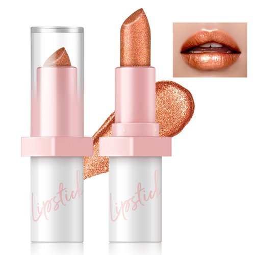 HOSAILY Metallic Coral Orange Lipstick Long Lasting, High Shine Glitter Diamond Creamy Lipstick Transfer Proof, Shimmer High Impact Lip Color Full Coverage Non Stick Cup Lightweight Lip Makeup#5