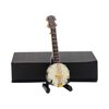 Dselvgvu Miniature Banjo with Stand and Case Mini Musical Instrument Replica Dollhouse Accessories Collectible Model Home Ornament (3.94"x1.31"x0.55")