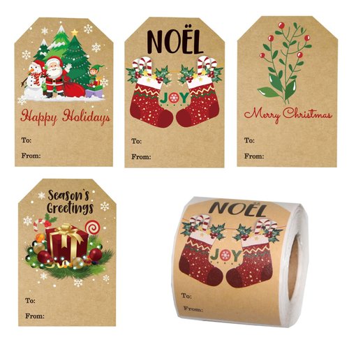 Christmas Gift Tags, Christmas Tags, 200PCS Christmas Labels, Holiday Present Stickers Christmas Gift Tags Stickers Adhesive Santa Christmas Presents Labels to from Name Tags for Gift