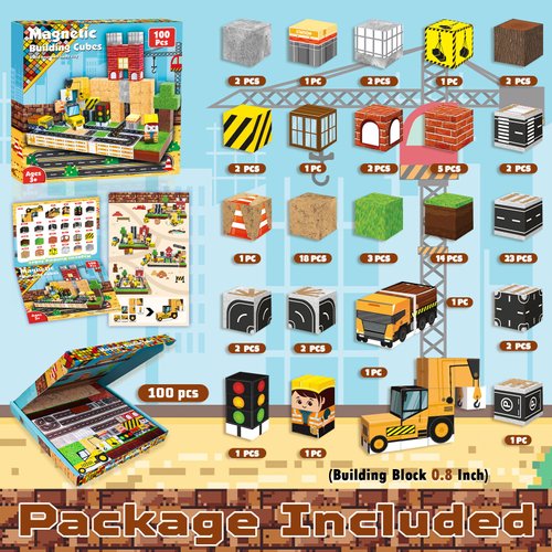 Annexfun Magnetic Blocks-100PCS Magnetic Building Blocks, Magnetic Blocks Road with Car STEM Toddler Kids Toys, Construction Toys for Kids Ages 3+, Christmas Birthday Gifts for Boys & Girls