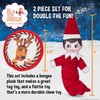 The Elf on the Shelf 2pc Dog Toy Set with Elastic Scout Elf + Elf Pets Reindeer Plush Flattie Disk, Squeaky Dog Toys | Bungee Dog Toys for Tug | Stocking Stuffers for Dogs