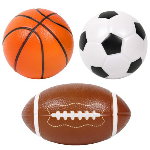 TeganPlay Set of 3 Mini Sports Foam Balls for Kids Toddlers Soccer Ball Basketball and Football (4.5" Diameter)