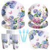 HIPVVILD Hydrangea Floral Plates And Napkins Party Supplies, Hydrangea Party Decorations, Paper Plate, Cup, Napkin, Fork, Flower Hydrangea Birthday Bridal Baby Shower Wedding Decorations | Serve 24