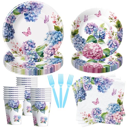 HIPVVILD Hydrangea Floral Plates And Napkins Party Supplies, Hydrangea Party Decorations, Paper P...