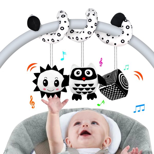 Baby Spiral Hanging Stroller and Car Seat Toys for Babies 0-6 Months Newborn Plush Activity Toys for Bed Bassinet Crib Baby Carrier Gifts (owl)