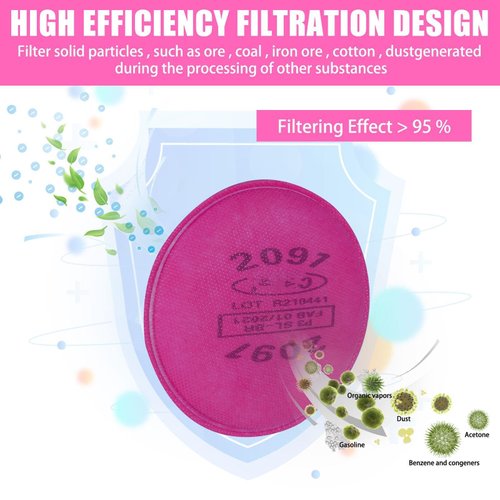 20Pcs 2091 Filters for 6000 6200 6800 7000 FF-4 Respirator, 2091 Particulate Filters with Activated Carbon Layer Filter for Epoxy Resin,Lead Paint,Asbestos,Dust,Particle,Pollen (10 Pack)