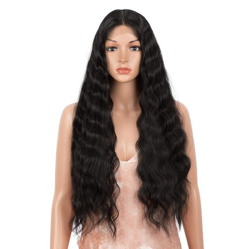 Style Icon 30 Inches Lace Front Wigs Black Middle Part Deep Wave Wig Synthetic Wig (Middle Part Lace Wig, 1B)
