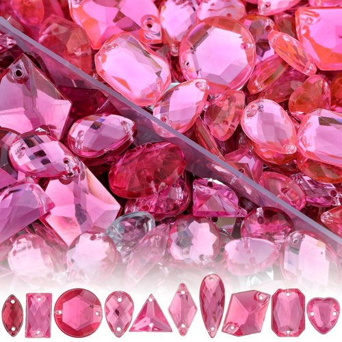 Kikonoke 950 Pieces Big Rhinestones Kit Sew On Rhinestones for Crafting Bulk Flatback Costume Jewelry Gems for Crafts DIY Clothes Shoes Jewelry Making (Pink)