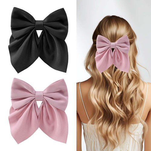 Nogeqi 2pcs Womens Hair Bows, Bow Hair Clips for Girls Versatile Hair Bows for Girls Women Non-Sl...