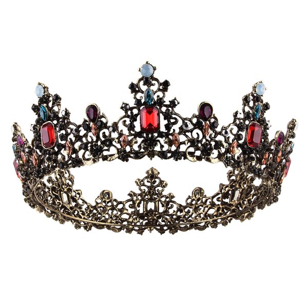 Crownguide Full Circle Rhinestone Wedding Tiaras Crowns For Women Luxury Queen Crown Bridal Hair Accessories Colorful, Red