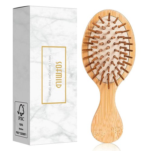 Sofmild Mini Travel Bamboo Hair Brush for Women/Men/Kids - Anti-Static Small Detangling Brush Gli...