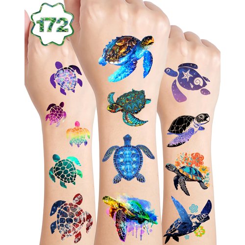 Turtle Temporary Tattoos,20 Sheets 172 Pieces Turtle Themed Tattoos Stickers Party Decoration Supplies favors Body Art for Kids Adults