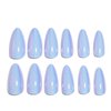 Mkwntg Blue Chrome Press on Nails Medium Almond Fake Nails Glossy Glue on Nails Blue Laser Coffin False Nails Stiletto Aurora Artificial Nails Bling Pearl Flash Acrylic Nails for Women Girls 24Pcs
