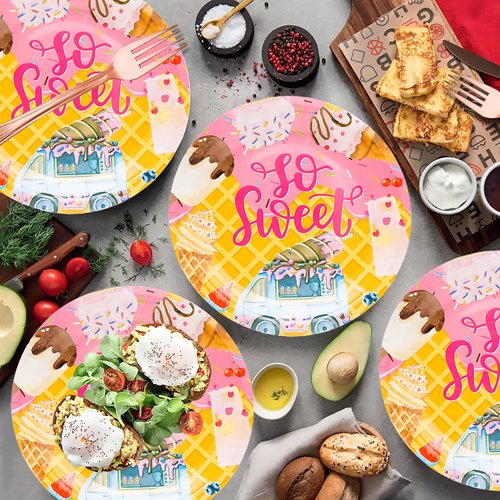 50 Pcs Ice Cream Party Supplies Ice Cream Paper Plates,7"Ice Cream Dessert Plates Sweet One Popsicle Plates for Ice Cream Popsicle Themed Girls Ice Cream Birthday Party Decorations (Ice Cream Truck)