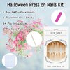 Gold Press on Nails Almond French Tip Fake Nails Short Nails Press on Gold Nail Tips Designs Full Cover False Nails Glossy Acrylic Nails Almond Shape Glue on Nails for Women Girls Manicure 24Pcs