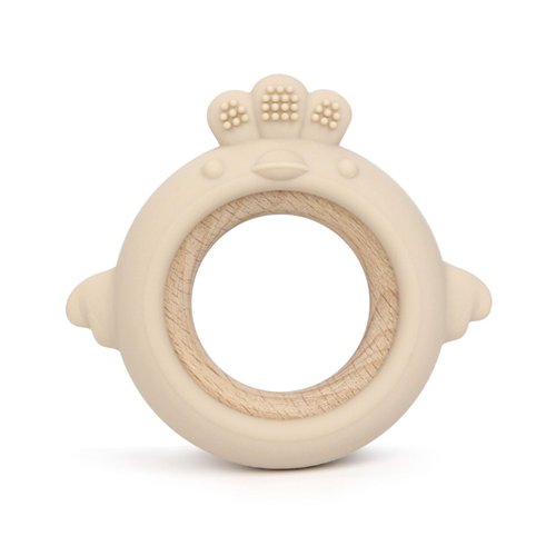 Arudyo Baby Teething Toys Silicone Teethers with Wooden Ring Baby Teether Sensory Toys (Chick Beige)