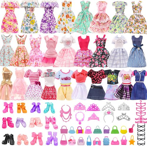 21 Pcs Summer Doll Clothes and Accessories, 11.5 Inch Doll Outfit Collection Including Fishtail Skirt Bikinis Top Pants Shoes Doll Dress Up Toys for Girls Birthday Gifts