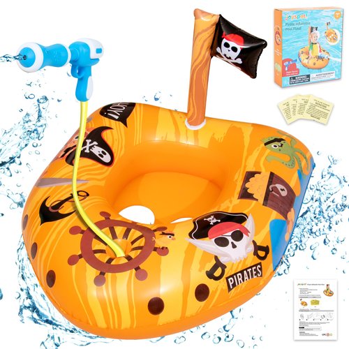Inflatable Pool Floats Kids with Water Gun, Pirate Ship Pool Floats for Toddlers, Blow Up Pool Toys for Kids Ages 4-8, Summer Fun Boat Shaped Water Toys Swimming Floaties for Boys and Girls