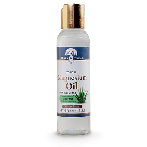 Health and Wisdom Topical Magnesium Oil with Aloe Vera - Pure Magnesium Oil, Magnesium Oil for Feet, Transdermal Magnesium Oil for Bath, Magnesium Massage Oil, Magnesium Chloride Oil - 4 Fl Oz