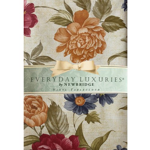 Newbridge Nicolette Multicolor Floral Indoor Outdoor Vinyl Tablecloth with Flannel Backing, Traditional Tapestry Flower Wipe Clean Vinyl Flannel Backed Tablecloth, 52" x 52" Square