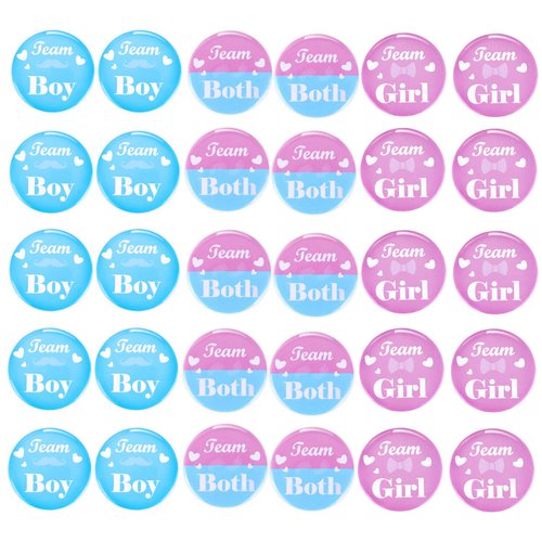 Yaomiao 30 Pieces Team Girl boy Button Pins Gender Reveal Button Pins Baby Shower Pink blue Button Pin for Party Favors Gender Reveal Party game Supplies, 1.5 Inches