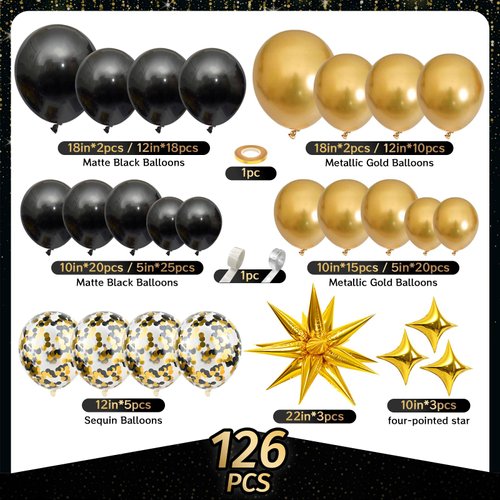 AivaToba Black and Gold Party Decorations, Set of 126 Balloon Arch Kit, Birthday Balloon Garland for Party Decorations