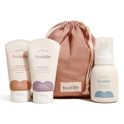 Buddle Diaper Rash System - Foaming Cleanser, Diaper Rash Paste & Diaper Cream Bundle - Gentle On Sensitive Skin, Tested By Pediatricians and Dermatologists, No Added Parabens or Fragrances - 3 pc Kit