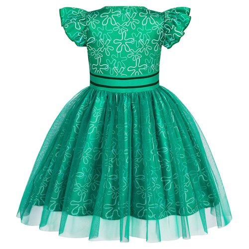 HenzWorld Disgust Costume Dress for Girls Inside&Out 2 Cartoon Disgust Costume Fancy Dress Up Flutter Sleeve Tulle Dresses Pretend Play Christmas Birthday Gifts Outfit Green Size 10 9-10 Years