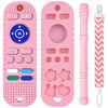 Silicone Baby Teething Toys, Remote Control Shape Teethers Toys with Teething Tubes and Pacifier Clip, Baby Teething Toys for 3+ Months, Remote Teething Toys BPA Free/Freezable/Dishwasher Safe(Pink)