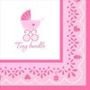 Amscan Sweet Celebrate Baby Girl Luncheon Napkins, 6.5 x 6.5", Pink/White
