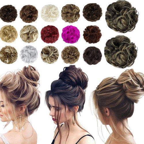 Qunlinta Messy Hair Bun Thick Updo Scrunchies Ponytail Extension Hair Extensions Hair Pieces for Women Dark Brown Mix Ash Blonde