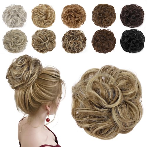 HMD Messy Bun Hair Piece Wavy Curly Scrunchies for Women Hair Bun Hair Piece with Elastic Band Scrunchies Stretchy Fluffy Chignon Ponytail Hairpieces Updos for Women (18TH85)