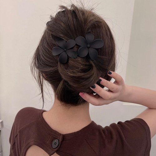 AIUPUOC Flower Hair Clips, Matte French Barrettes, Black Floral Hairpins, Claw Clamps, Non-Slip, Elegant Accessories for Women, Girls, Wedding, Summer Party Decorations, 4Pcs