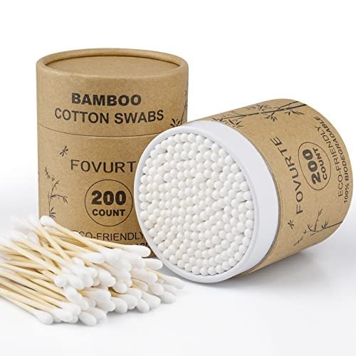 FOVURTE Bamboo Cotton Swabs 400 count, Organic Cotton Swab Round Tips, Natural Wooden Cotton Buds for Ears, Double Heads Ear Sticks Travel, Makeup Remover