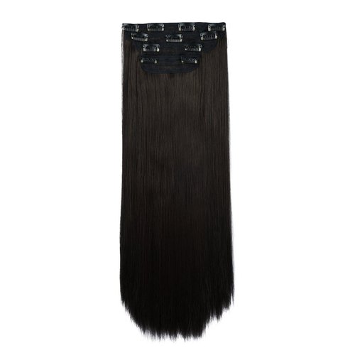 REECHO 24" Straight Long 4 PCS Set Thick Clip in on Hair Extensions Black Brown