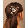Teyglen Boho Flower Rhinestone Wedding Hair Comb Teardrop Crystal Hair Comb Hair Accessories for Bride Chamapagne Pearl Beads Hair Piece Bridal Side Comb for Women