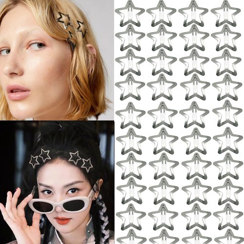 100PCS Star Hair Clips 1.22in Small Cute Hair Clips 2000s y2k Accessories Silver Metal Snap Hair Clips Hair Barrettes Non Slip Hair Clip for Women Girls Thick Thin Hair(1.22IN-100Pcs)